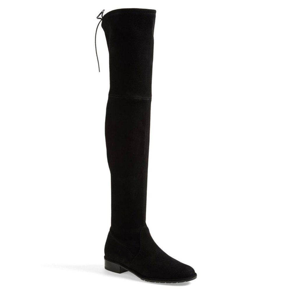$1050 STUART WEITZMAN Lowland OTK Suede Thigh-High Boots BLACK 11.5  (PD16)